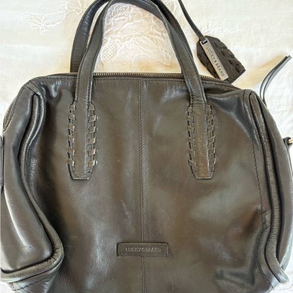 Lucky Brand Dark Leather Satchel missing long strap - Picture 1 of 7